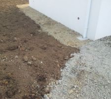 Chemin de propreté en jaune 0/30 et empierrement en bleu 0/30