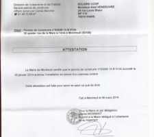 Attestation municipale permettant de mettre du photovoltaique