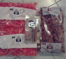 Contenu commande RLS => pince, croisillons auto-nivellants pour joints de 3mm (rouges) et cales