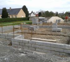 1er rangs de parpaings pour fondations