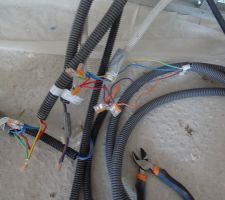 Les connexions qui vont prendre place dans les boites de dérivation du placard de la chambre de C., notamment pour l'éclairage.