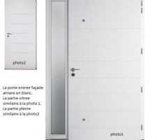 Porte entrée BEL'M - façade intérieure en blanc.
Modèle Alinéa avec partie tierce pleine vitrée.