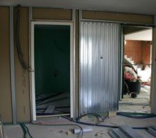 Cloison chambre salle de bain avec porte à galandage