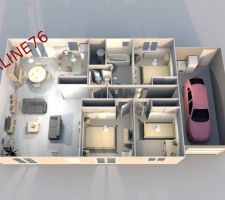 Plan 3D de l'intérieur de la maison, créé avec le logiciel Sweet Home 3D.