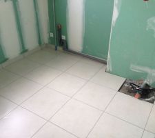 Petit carreau retiré car normalement à l'emplacement de la douche il ne devait pas y avoir de carrelage ... mais bon passons mon beau frère a juste demander à retirer 1 !!!