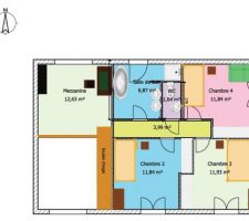 Etage : 3 chambres pour les enfants, une mezzanine/bureau, un wc et une salle de bain.