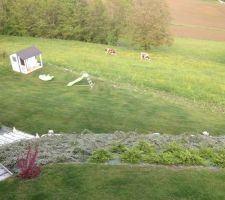 La cabane des enfants...on voit la grue du maçon du voisin...