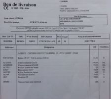 Bon de livraison on y voit le type de bois et qu'il est traité...Il est précisé que la charpente doit être protégée des intemperies pour ne pas perdre le traitement sarpeco.