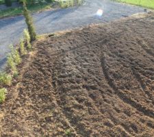 Préparation du terrain pour le semis de la pelouse.