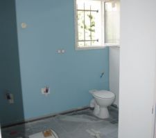 Salle de bain bleu/blanc en cours